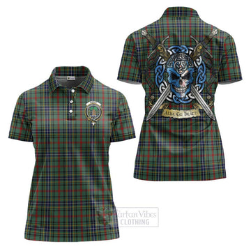 Bisset Tartan Women's Polo Shirt with Family Crest Celtic Skull Style Women - Tartan Vibes Clothing