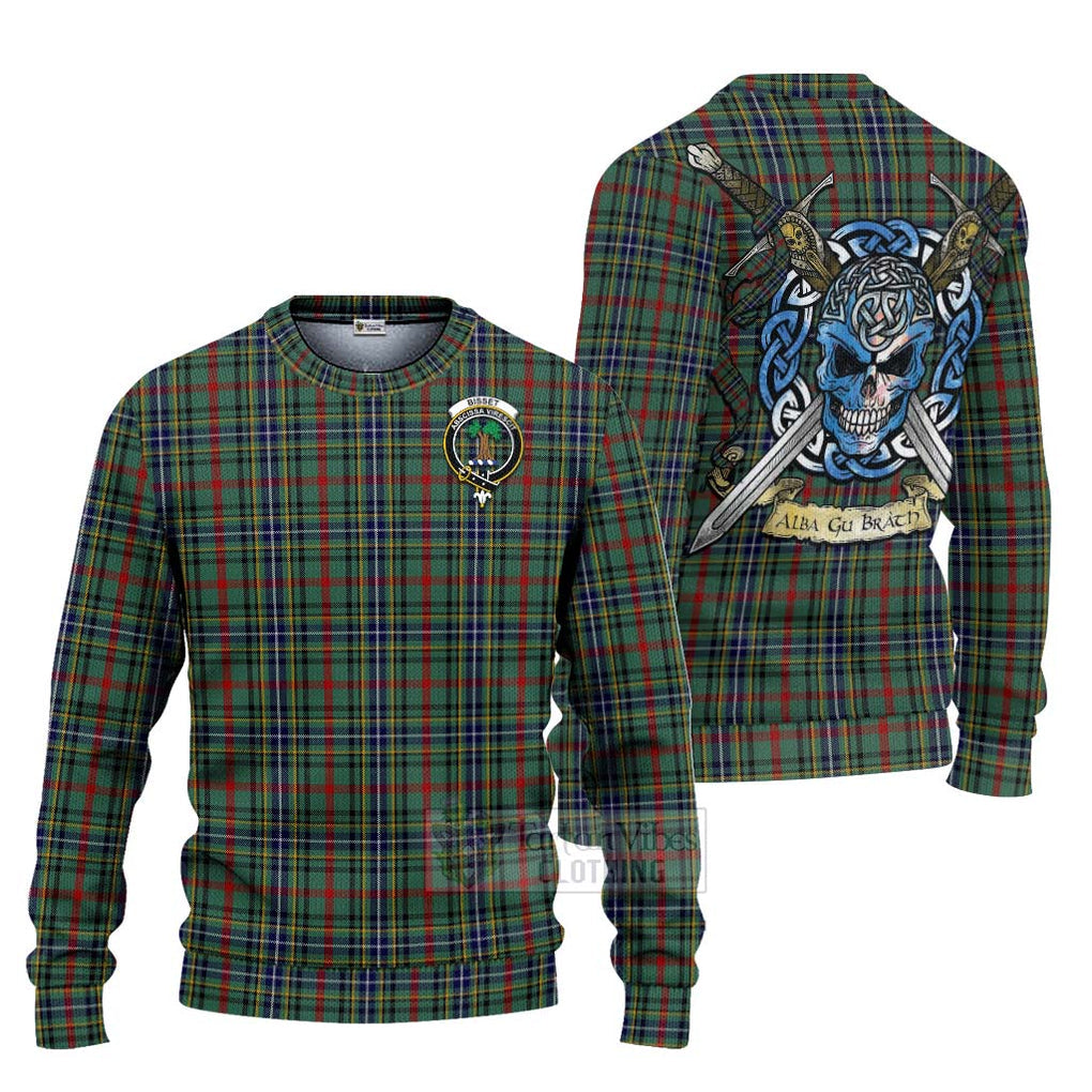 Bisset Tartan Ugly Sweater with Family Crest Celtic Skull Style Unisex - Tartan Vibes Clothing