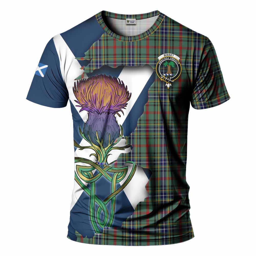 Tartan Vibes Clothing Bisset Tartan Family Crest T-Shirt Scottish Thistle Celtic Inspired