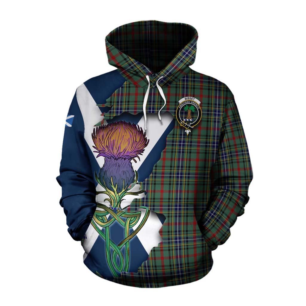 Tartan Vibes Clothing Bisset Tartan Family Crest Cotton Hoodie Scottish Thistle Celtic Inspired