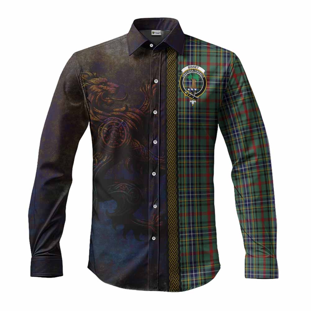 Bisset Tartan Family Crest Long Sleeve Button Shirt Alba Gu Brath Be Brave Lion Ancient Style Men's Shirt S - Tartan Vibes Clothing