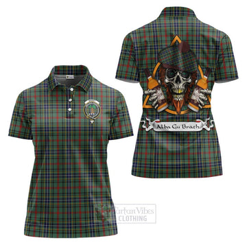 Bisset Tartan Women's Polo Shirt with Family Crest and Bearded Skull Holding Bottles of Whiskey Women - Tartan Vibes Clothing