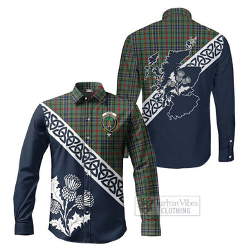 Bisset Tartan Long Sleeve Button Shirt Featuring Thistle and Scotland Map Men's Shirt S - Tartan Vibes Clothing