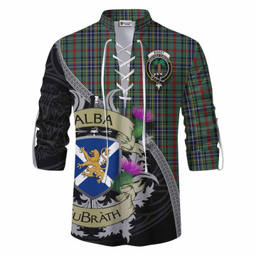 Bisset Tartan Family Crest Ghillie Kilt Shirt Lion Rampant Royal Thistle Shield Celtic Inspired Men - Tartan Vibes Clothing