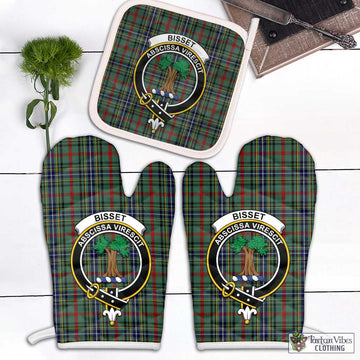 Bisset Tartan Combo Oven Mitt & Pot-Holder with Family Crest Combo 2 Oven Mitt & 1 Pot-Holder Black - Tartan Vibes Clothing
