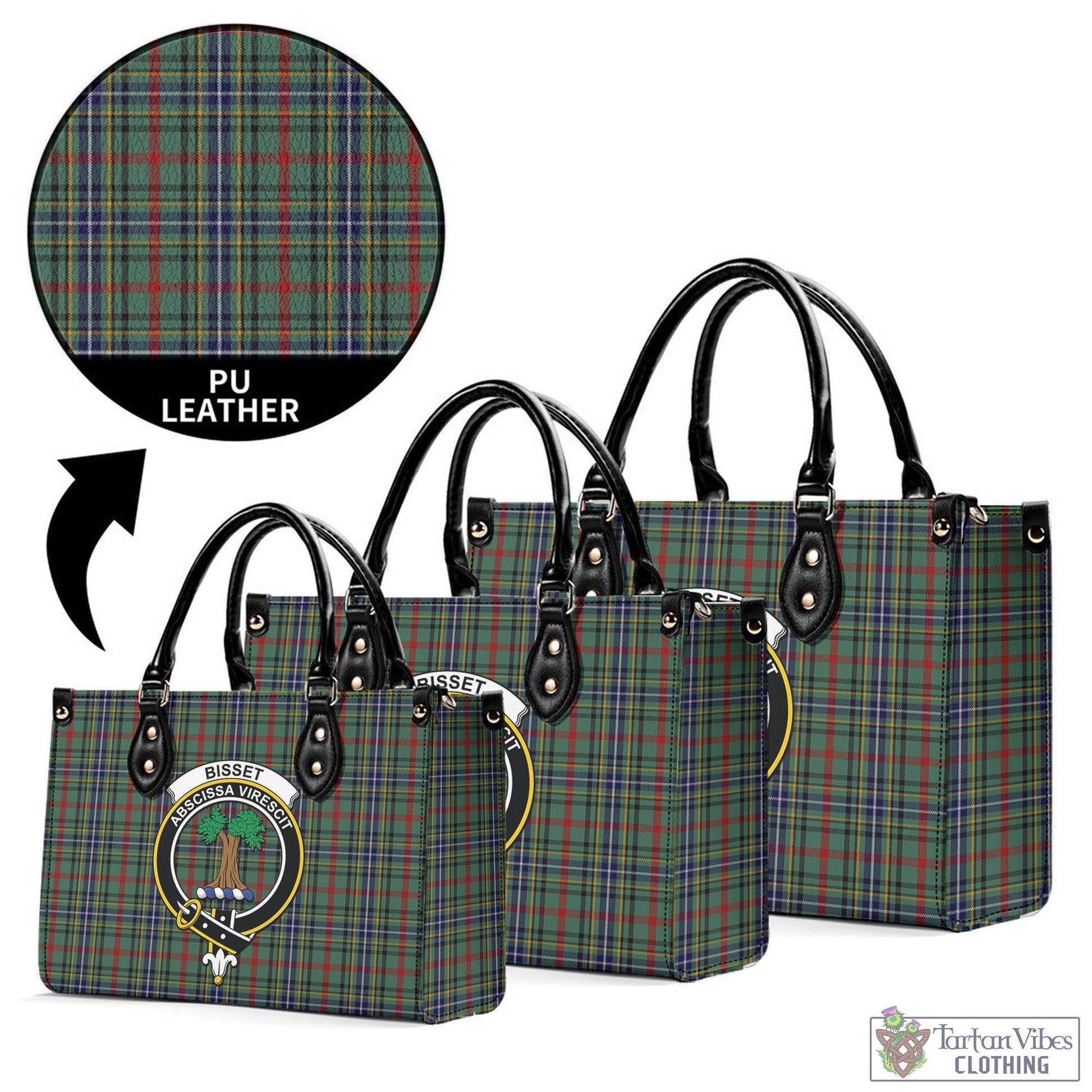 Bisset Tartan Luxury Leather Handbags with Family Crest L - Tartan Vibes Clothing
