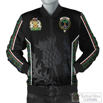 Tartan Vibes Clothing Bisset Tartan Bomber Jacket with Family Crest and Scottish Thistle Vibes Sport Style