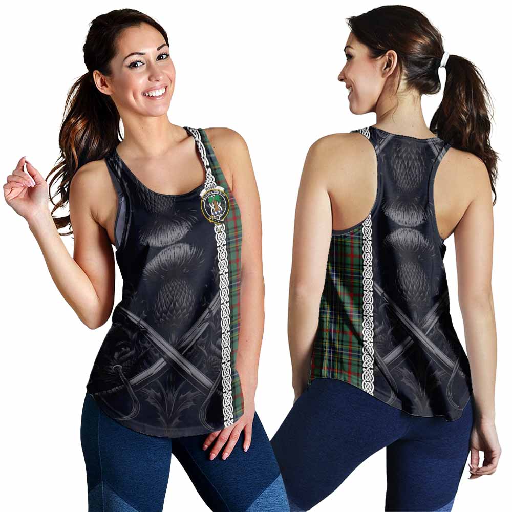 Bisset Tartan Women's Racerback Tanks with Family Crest Cross Sword Thistle Celtic Vibes 4XL - Tartan Vibes Clothing