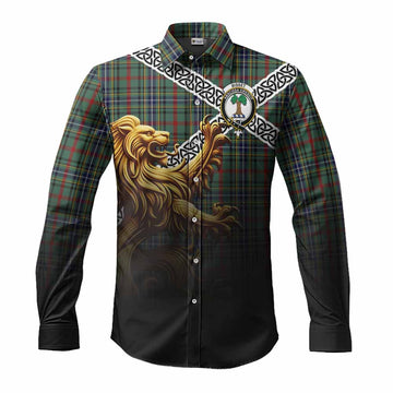 Bisset Crest Tartan Long Sleeve Button Shirt with Golden Lion Emblem Celtic Style Men's Shirt S - Tartan Vibes Clothing