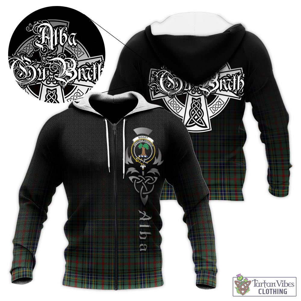 Tartan Vibes Clothing Bisset Tartan Knitted Hoodie Featuring Alba Gu Brath Family Crest Celtic Inspired