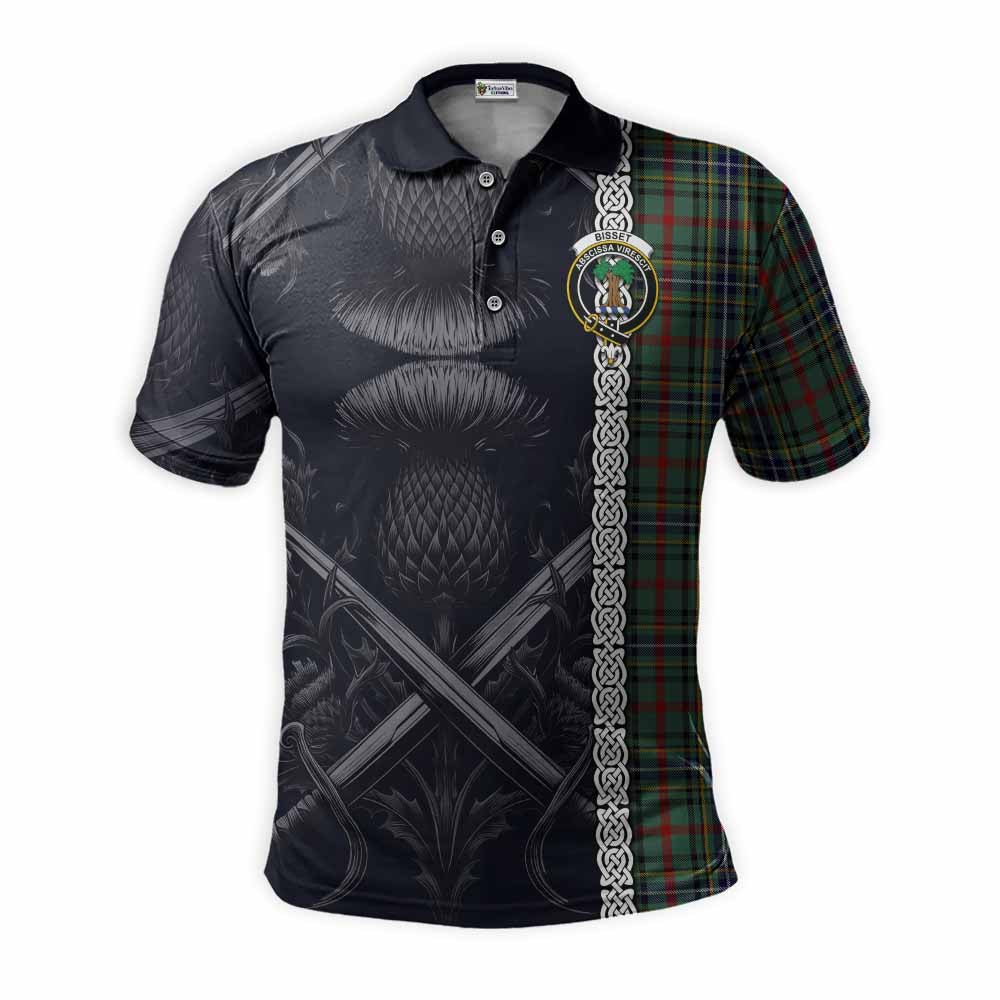 Bisset Tartan Polo Shirt with Family Crest Cross Sword Thistle Celtic Vibes Kid - Tartan Vibes Clothing