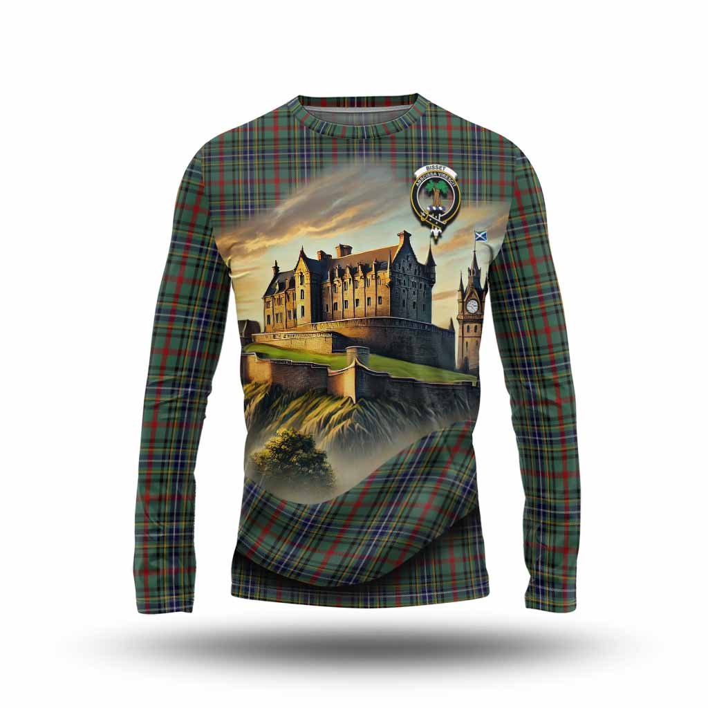 Bisset Tartan Family Crest Long Sleeve T-Shirt with Scottish Ancient Castle Style Unisex - Tartan Vibes Clothing