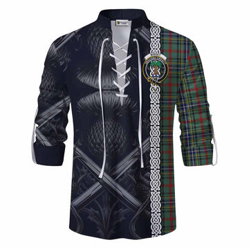 Bisset Tartan Ghillie Kilt Shirt with Family Crest Cross Sword Thistle Celtic Vibes Men - Tartan Vibes Clothing