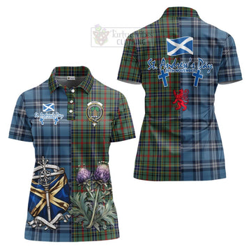 Bisset Tartan Women's Polo Shirt Happy St. Andrew's Day Half Tartan Style Women - Tartan Vibes Clothing