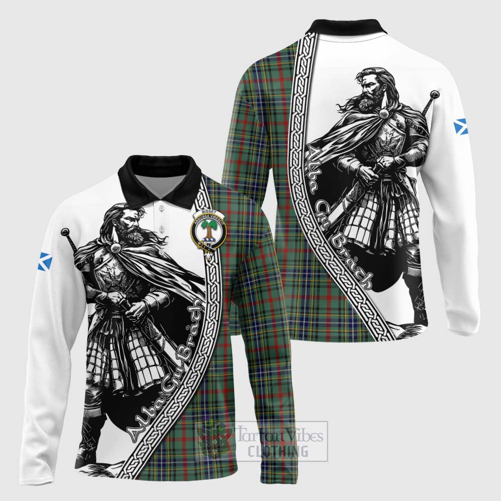 Bisset Tartan Clan Crest Long Sleeve Polo Shirt with Highlander Warrior Celtic Style Unisex - Tartan Vibes Clothing