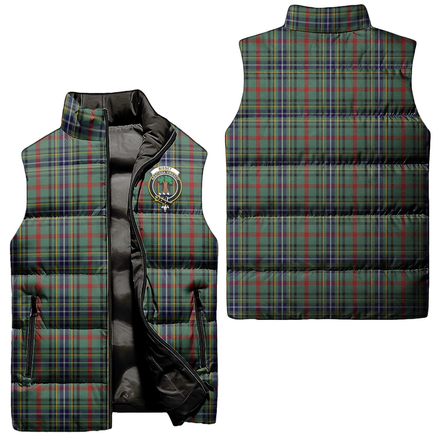 Bisset Tartan Sleeveless Puffer Jacket with Family Crest Unisex - Tartan Vibes Clothing