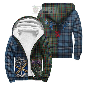Bisset Tartan Sherpa Hoodie Happy St. Andrew's Day Half Tartan Style Unisex S - Tartan Vibes Clothing