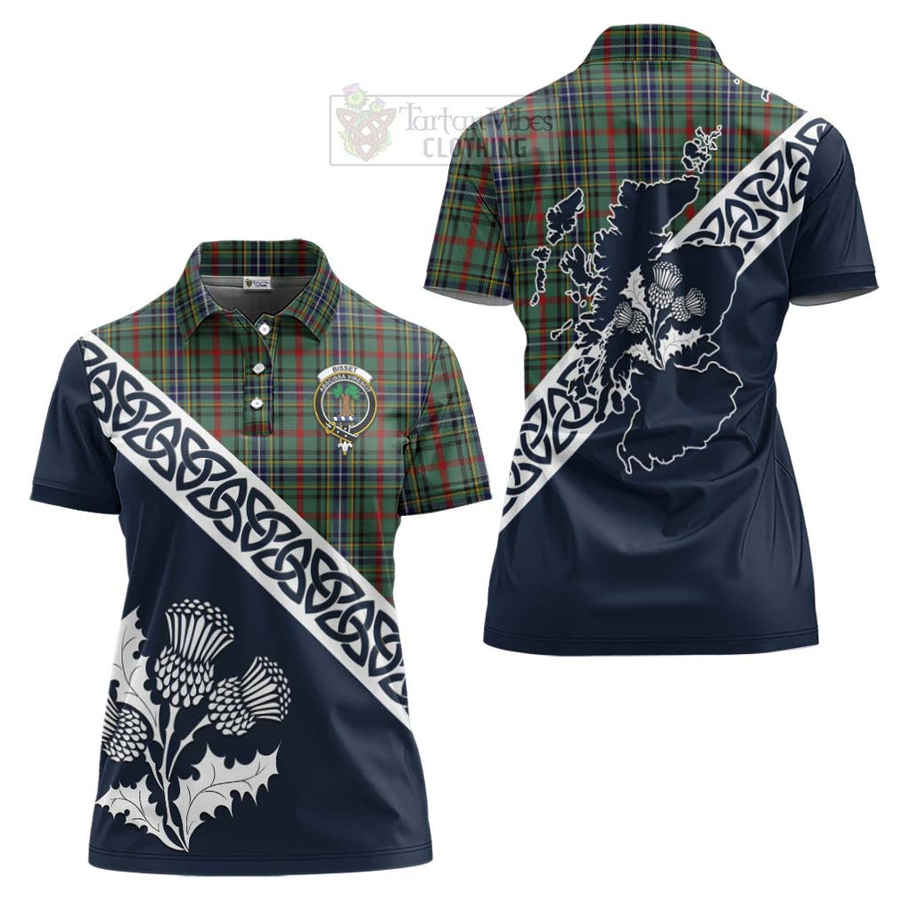 Bisset Tartan Women's Polo Shirt Featuring Thistle and Scotland Map Women - Tartanvibesclothing Store