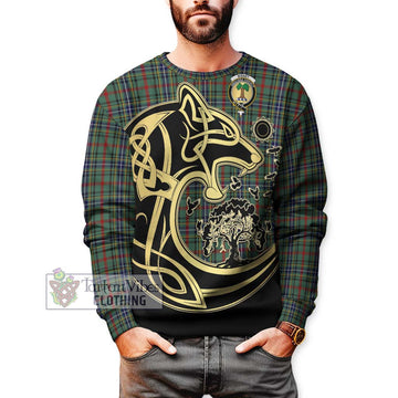 Bisset Tartan Sweatshirt with Family Crest Celtic Wolf Style Unisex - Tartan Vibes Clothing