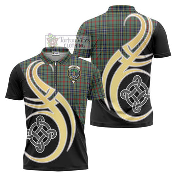 Bisset Tartan Zipper Polo Shirt with Family Crest and Celtic Symbol Style Unisex - Tartan Vibes Clothing