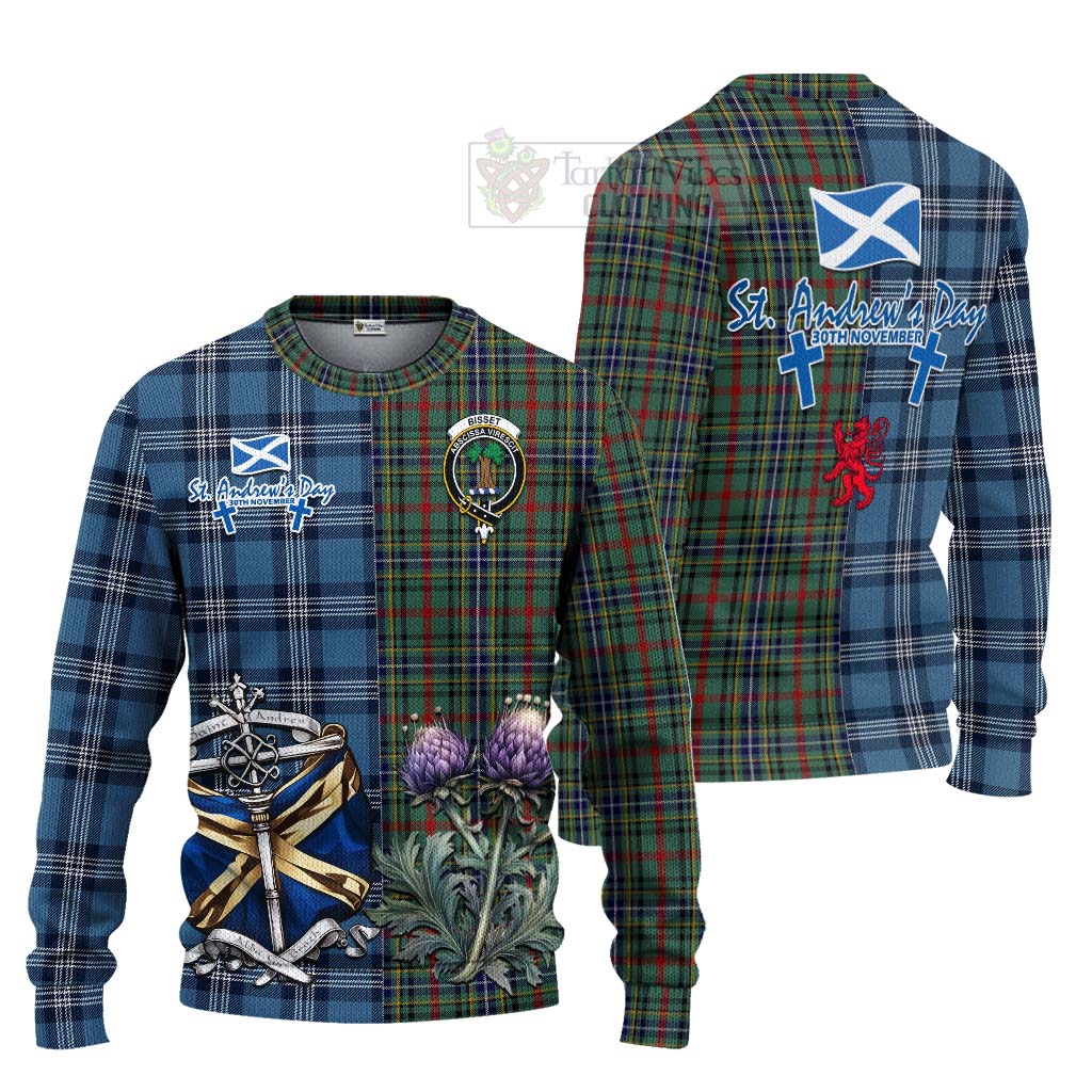 Bisset Tartan Knitted Sweater Happy St. Andrew's Day Half Tartan Style Unisex - Tartan Vibes Clothing