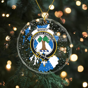 Bisset Clan Crest Christmas Glass Ornament with Scotland Map