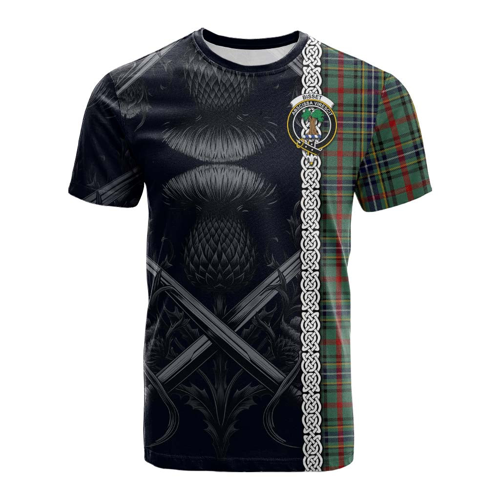 Tartan Vibes Clothing Bisset Tartan Cotton T-shirt with Family Crest Cross Sword Thistle Celtic Vibes