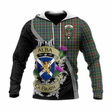 Bisset Tartan Family Crest Knitted Hoodie Lion Rampant Royal Thistle Shield Celtic Inspired Unisex Knitted Pullover Hoodie - Tartan Vibes Clothing