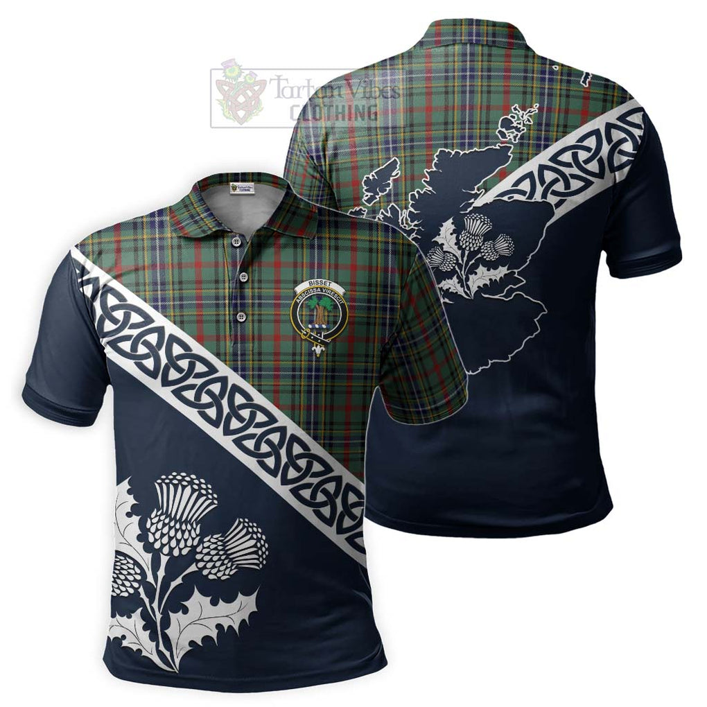 Bisset Tartan Polo Shirt Featuring Thistle and Scotland Map Kid - Tartanvibesclothing Store