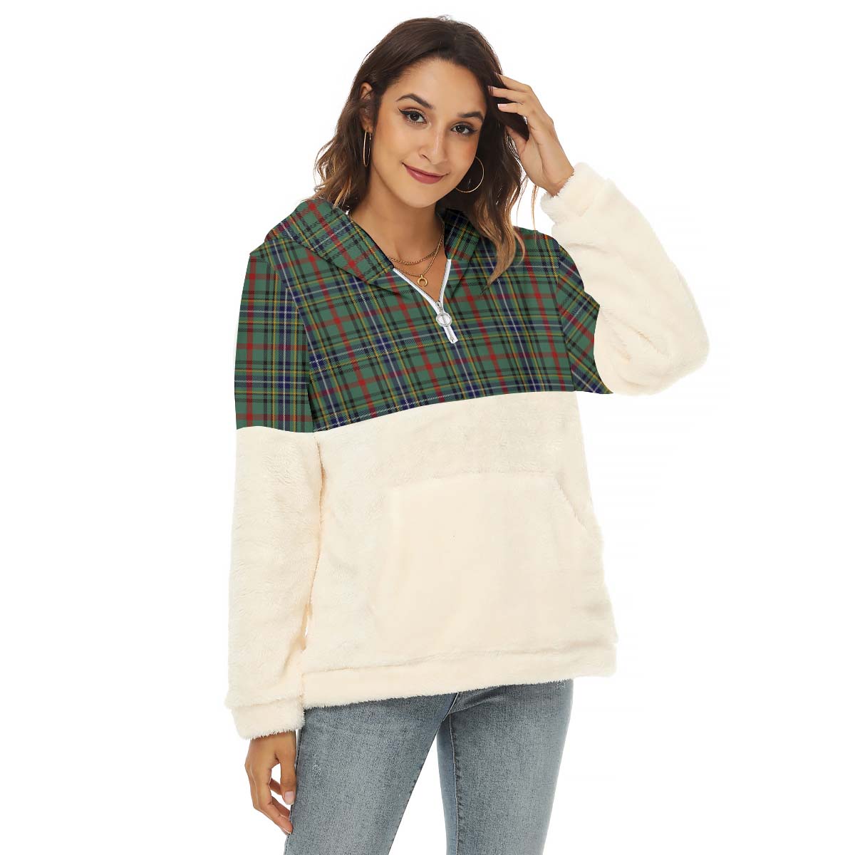 Bisset Tartan Half Style Women's Borg Fleece Hoodie with Half Zip Female - Tartan Vibes Clothing