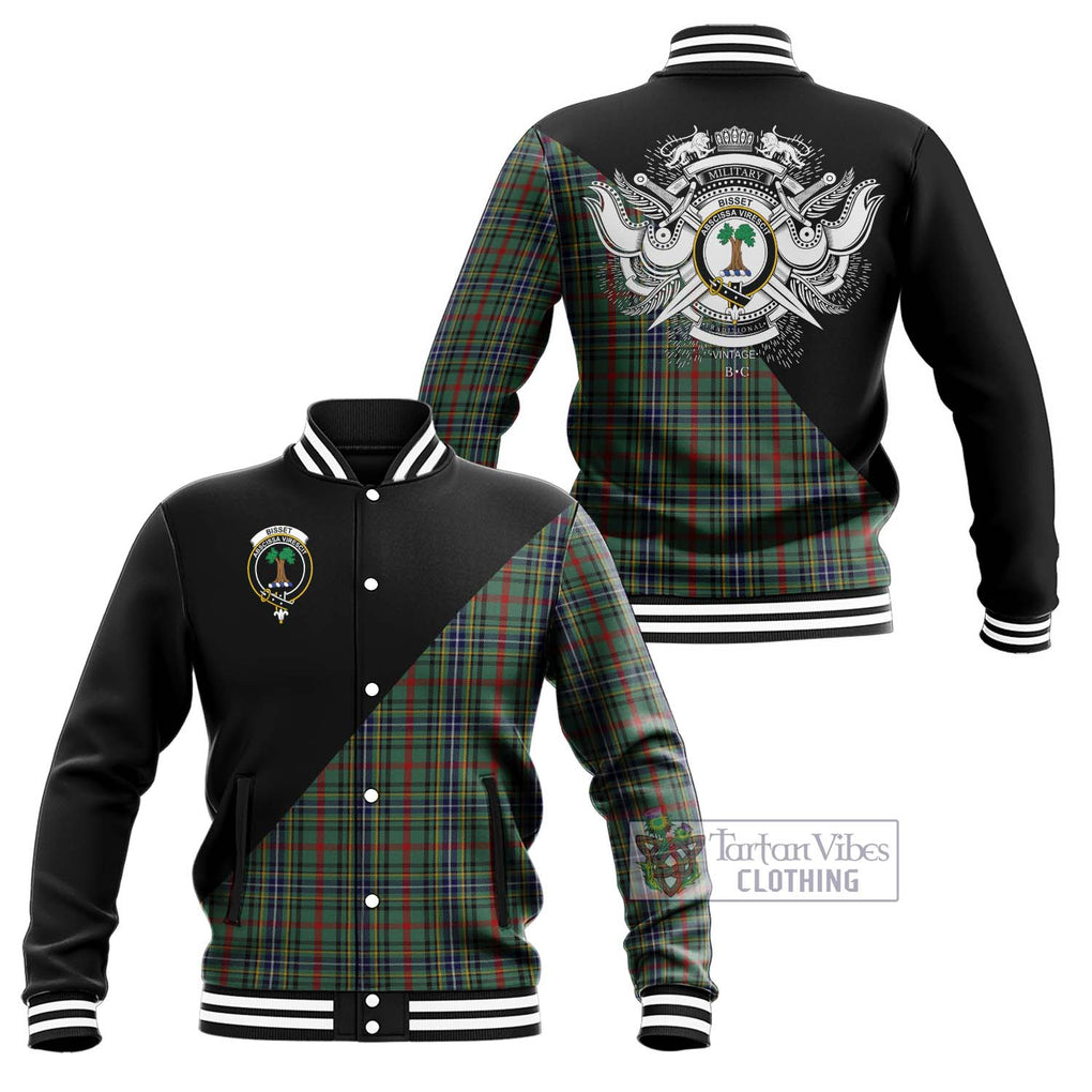 Bisset Tartan Baseball Jacket with Family Crest and Military Logo Style Unisex - Tartan Vibes Clothing