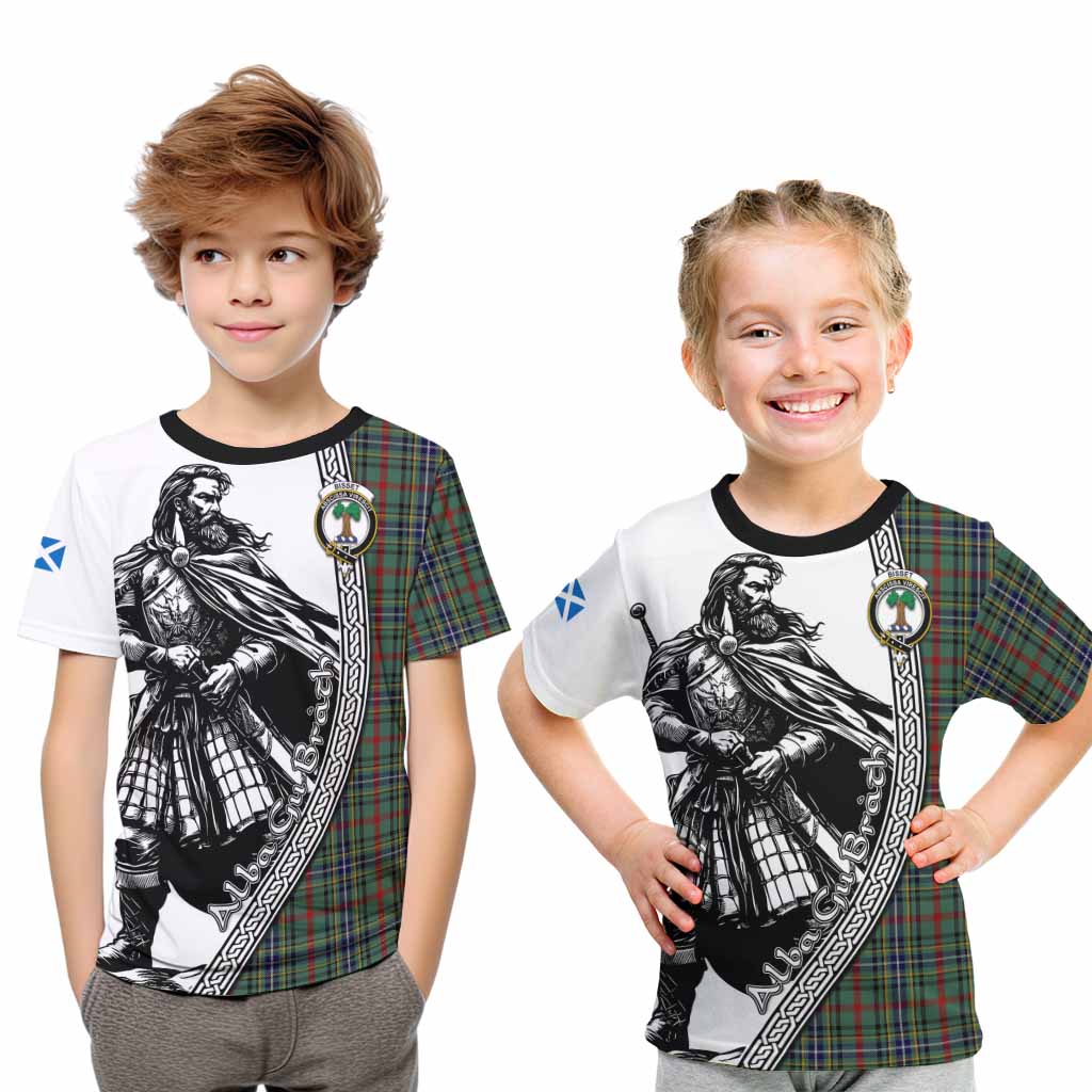 Bisset Tartan Clan Crest Kid T-Shirt with Highlander Warrior Celtic Style Youth XL Size14 - Tartan Vibes Clothing