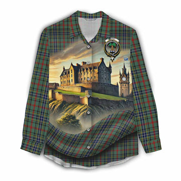 Bisset Tartan Family Crest Women's Casual Shirt with Scottish Ancient Castle Style Female - Tartan Vibes Clothing