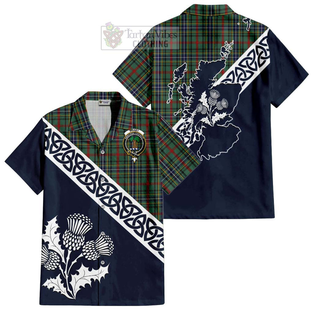 Bisset Tartan Hawaiian Shirt Featuring Thistle and Scotland Map Kid - Tartan Vibes Clothing