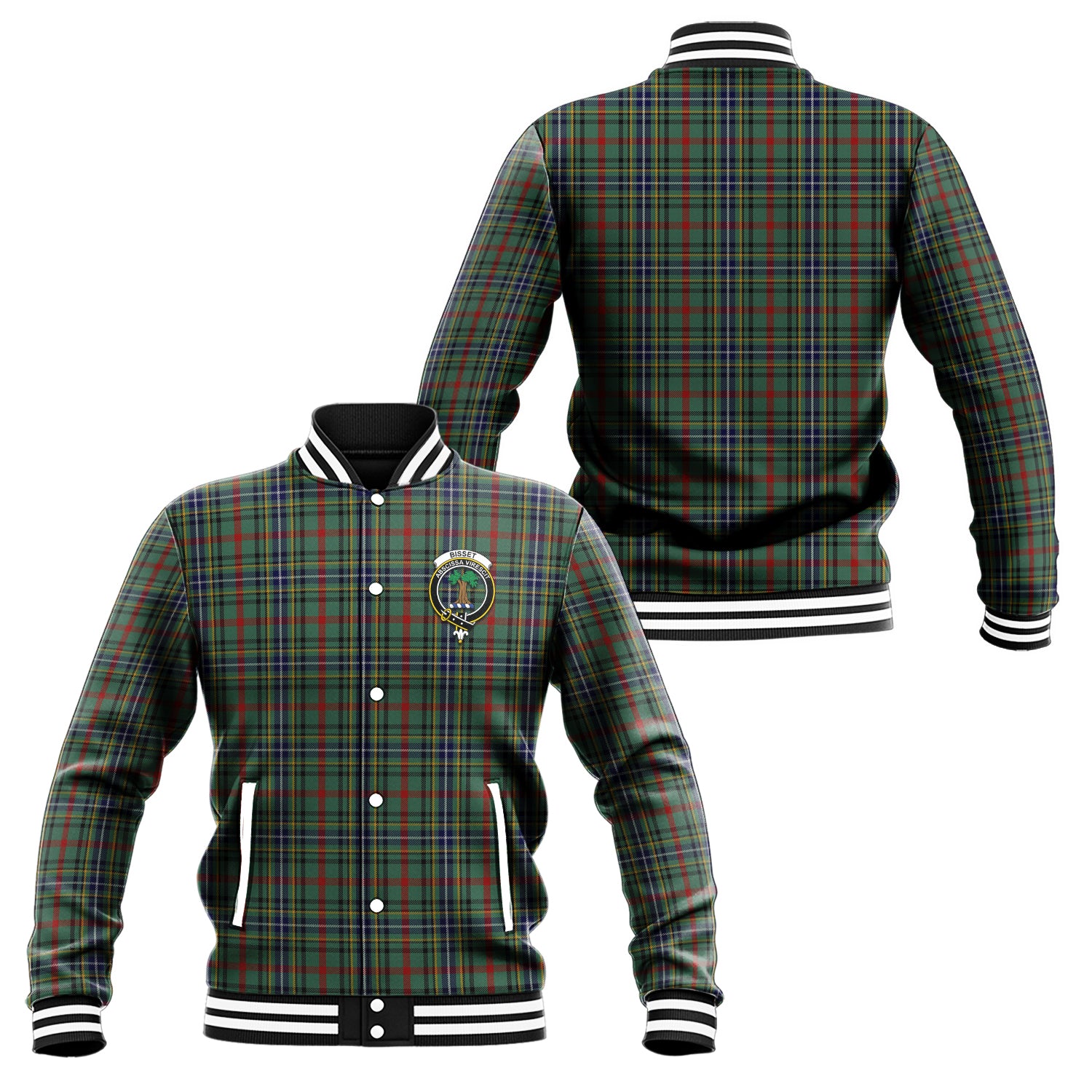 Bisset Tartan Baseball Jacket with Family Crest Unisex - Tartan Vibes Clothing