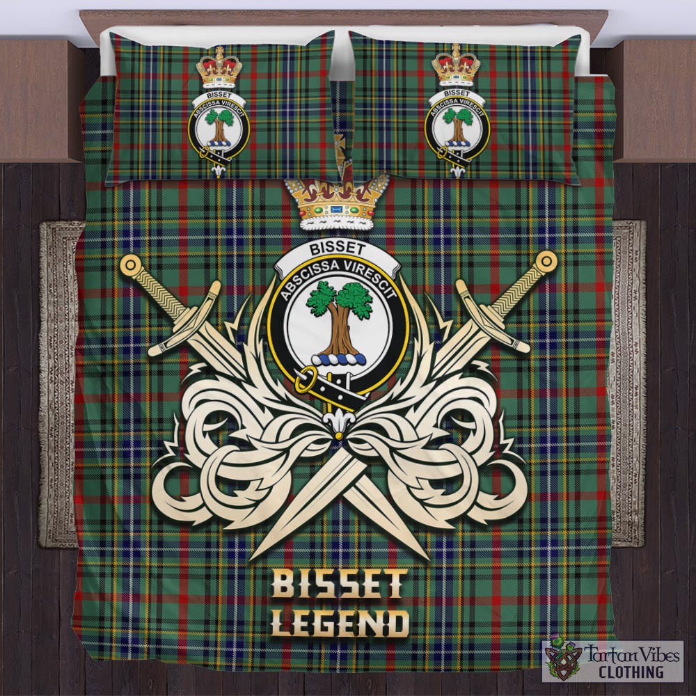 Tartan Vibes Clothing Bisset Tartan Bedding Set with Clan Crest and the Golden Sword of Courageous Legacy