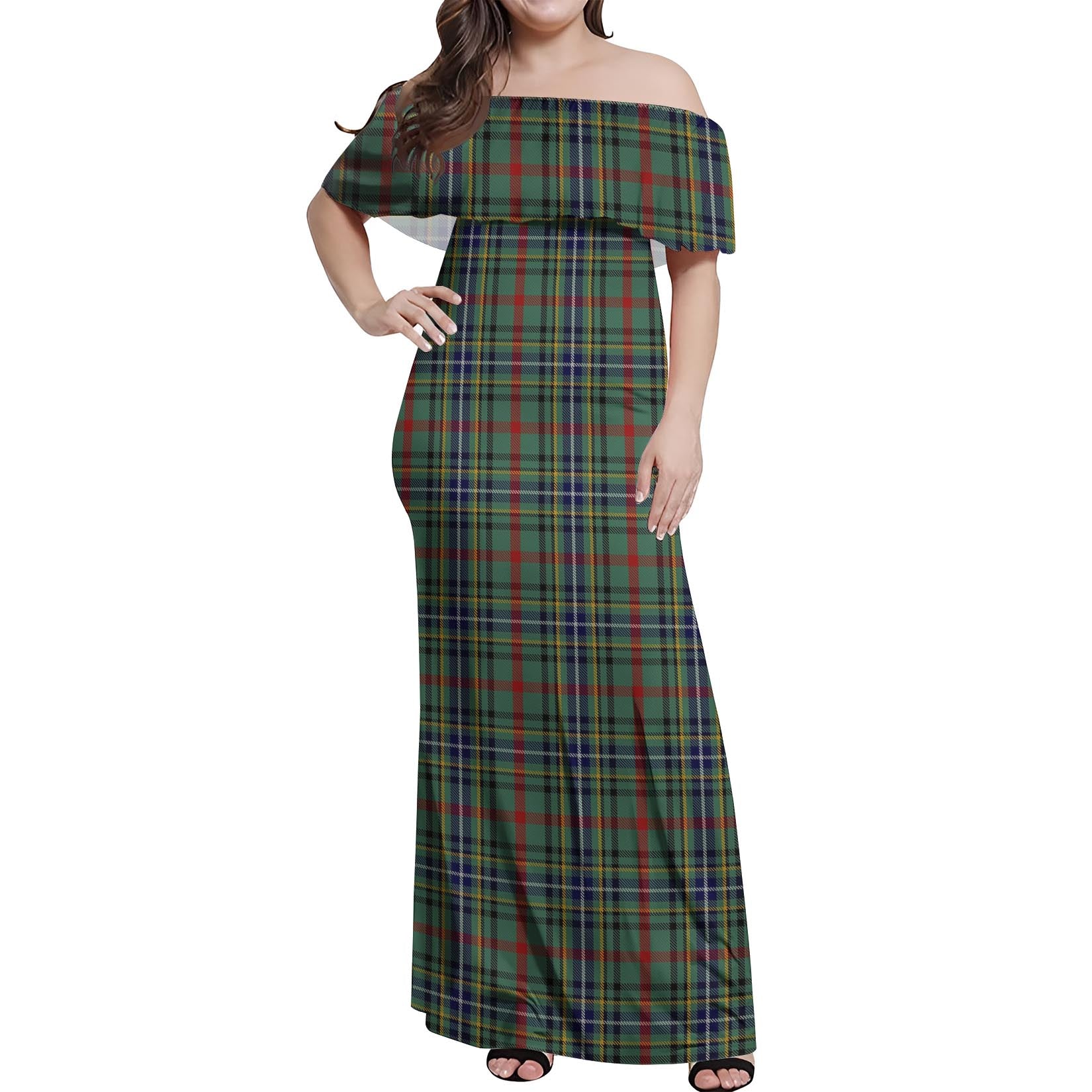 Bisset Tartan Off Shoulder Long Dress Women's Dress - Tartan Vibes Clothing