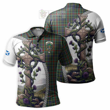 Bisset Tartan Polo Shirt with Family Crest and St. Andrew's Cross Accented by Thistle Vines Kid - Tartan Vibes Clothing