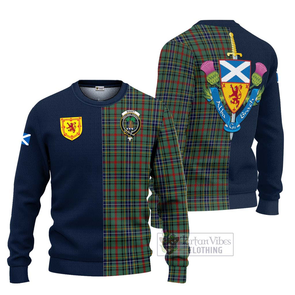 Bisset Tartan Ugly Sweater Alba with Scottish Lion Royal Arm Half Style Unisex - Tartan Vibes Clothing