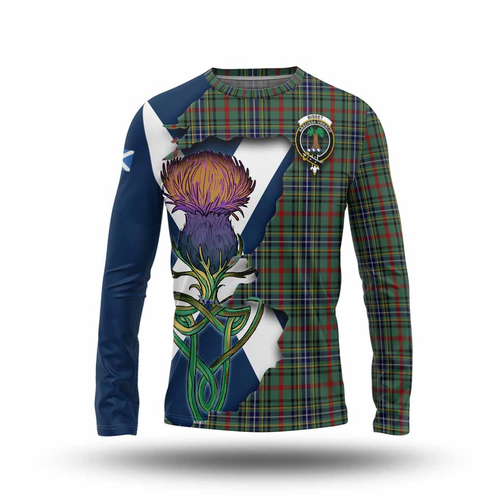 Tartan Vibes Clothing Bisset Tartan Family Crest Long Sleeve T-Shirt Scottish Thistle Celtic Inspired