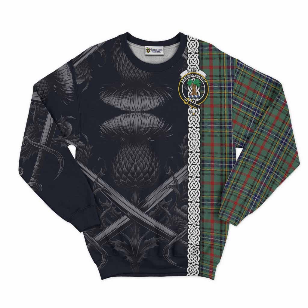 Bisset Tartan Sweatshirt with Family Crest Cross Sword Thistle Celtic Vibes Unisex - Tartan Vibes Clothing