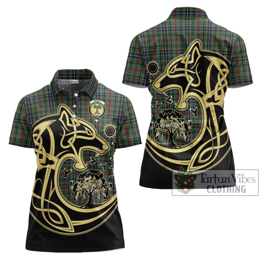 Bisset Tartan Women's Polo Shirt with Family Crest Celtic Wolf Style Women - Tartan Vibes Clothing