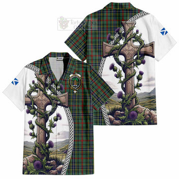 Bisset Tartan Hawaiian Shirt with Family Crest and St. Andrew's Cross Accented by Thistle Vines Kid - Tartan Vibes Clothing