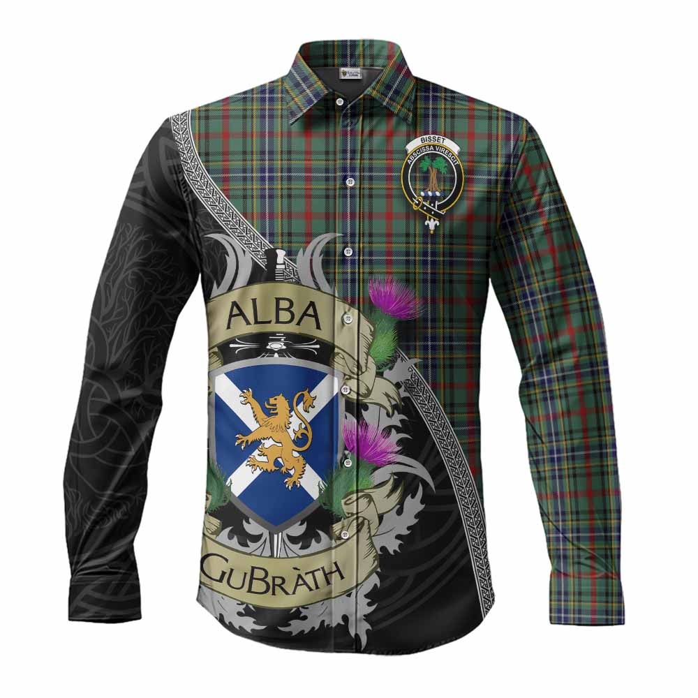 Bisset Tartan Family Crest Long Sleeve Button Shirt Lion Rampant Royal Thistle Shield Celtic Inspired Men's Shirt S - Tartan Vibes Clothing
