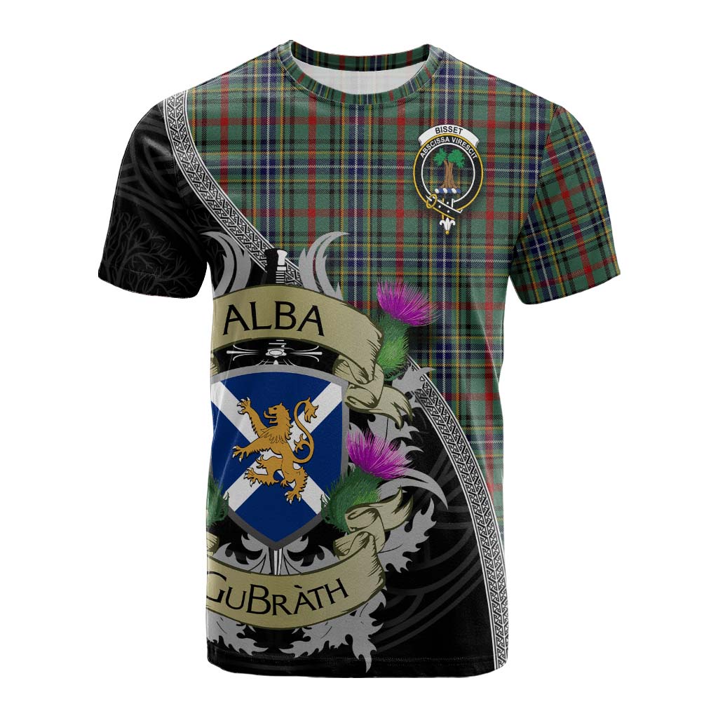 Tartan Vibes Clothing Bisset Tartan Family Crest Cotton T-shirt Lion Rampant Royal Thistle Shield Celtic Inspired