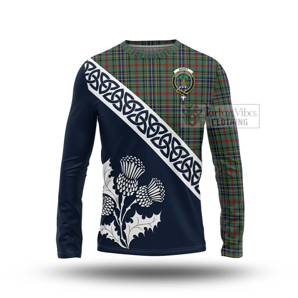 Bisset Tartan Long Sleeve T-Shirt Featuring Thistle and Scotland Map Unisex - Tartan Vibes Clothing