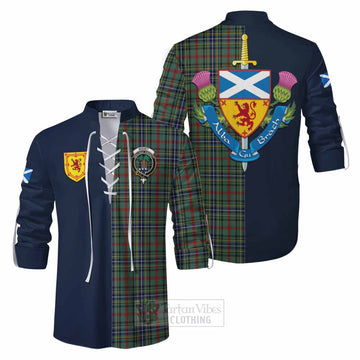 Bisset Tartan Ghillie Kilt Shirt Alba with Scottish Lion Royal Arm Half Style Men - Tartan Vibes Clothing