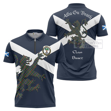 Bisset Tartan Lion Rampant Zipper Polo Shirt Proudly Display Your Heritage with Alba Gu Brath and Clan Name Unisex - Tartan Vibes Clothing