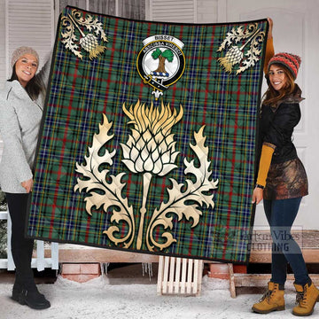 Tartan Vibes Clothing Bisset Tartan Quilt with Family Crest and Golden Thistle Style