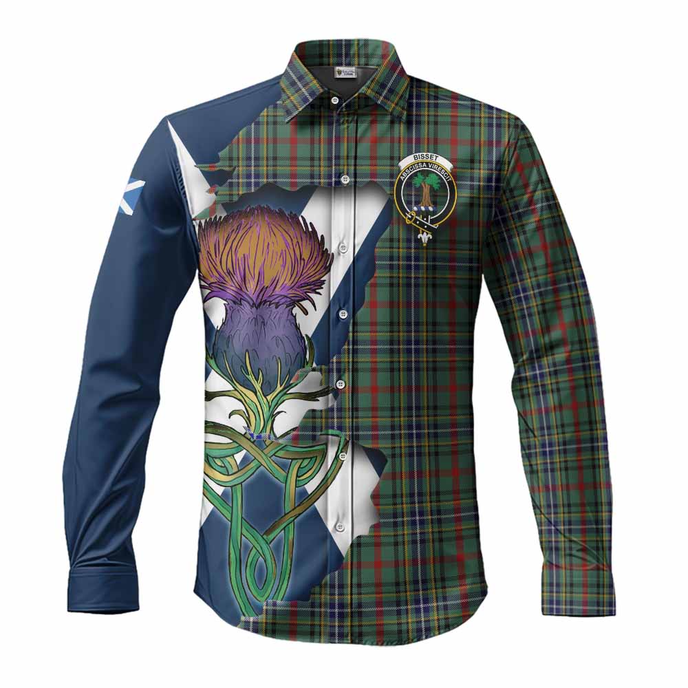 Tartan Vibes Clothing Bisset Tartan Family Crest Long Sleeve Button Shirt Scottish Thistle Celtic Inspired